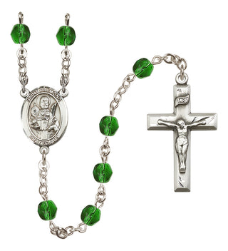 Silver Plated 6mm Fire Polished Saint Raymond Nonnatus Rosary in Emerald