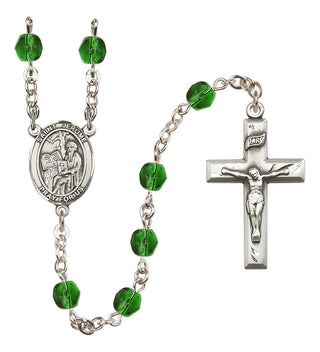 Silver Plated 6mm Fire Polished Saint Jerome Rosary in Emerald