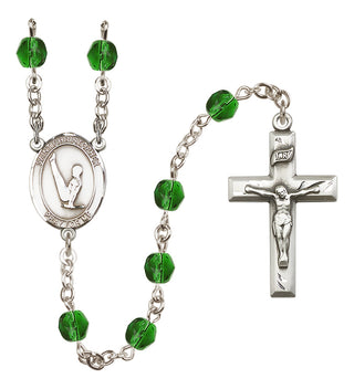 Silver Plated 6mm Fire Polished Saint Christopher/Gymnastics Rosary in Emerald