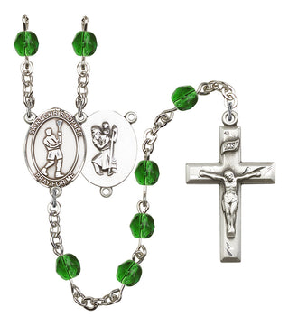 Saint Christopher and Lacrosse Rosary with Emerald Beads
