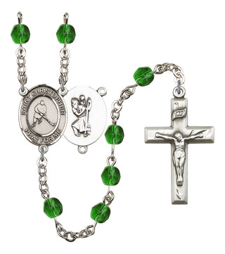 Saint Christopher and Ice Hockey Rosary with Emerald Beads
