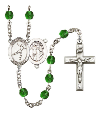 Saint Sebastian and Figure Skating Rosary with Emerald Beads