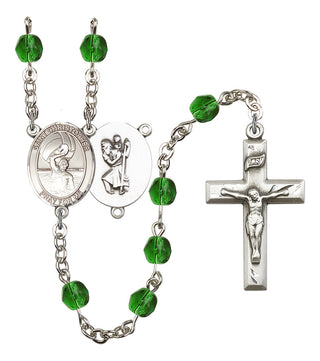 Saint Christopher and Water Polo-Men Rosary with Emerald Beads