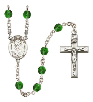 Silver Plated 6mm Fire Polished Saint Dominic Savio Rosary in Emerald