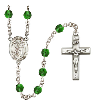 Silver Plated 6mm Fire Polished Saint Roch Rosary in Emerald
