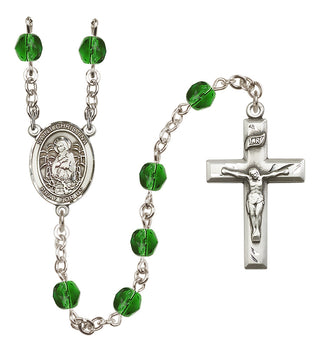 Silver Plated 6mm Fire Polished Saint Christina the Astonishing Rosary in Emerald