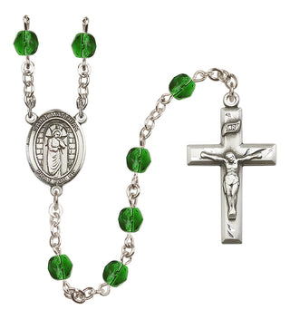 Silver Plated 6mm Fire Polished Saint Matthias the Apostle Rosary in Emerald