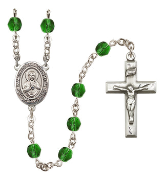 Silver Plated 6mm Fire Polished Corazon Inmaculado de Maria Rosary in Emerald