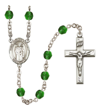 Silver Plated 6mm Fire Polished Saint Thomas A Becket Rosary in Emerald
