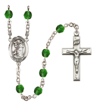 Silver Plated 6mm Fire Polished Saint Rocco Rosary in Emerald