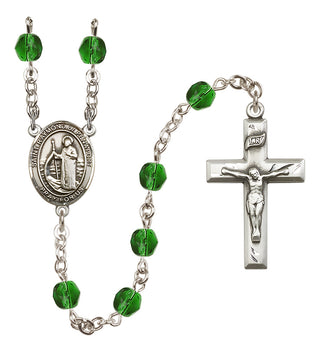 Silver Plated 6mm Fire Polished Saint Raymond of Penafort Rosary in Emerald