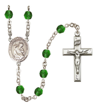 Silver Plated 6mm Fire Polished Blessed Herman the Cripple Rosary in Emerald