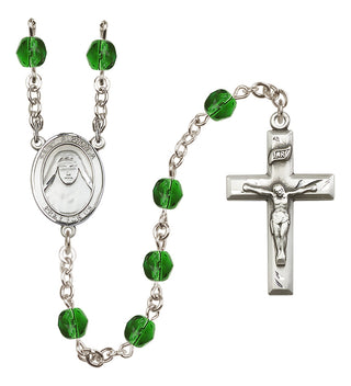 Silver Plated 6mm Fire Polished Saint Alphonsa of India Rosary in Emerald