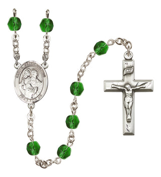Silver Plated 6mm Fire Polished Saints Peter & Paul Rosary in Emerald