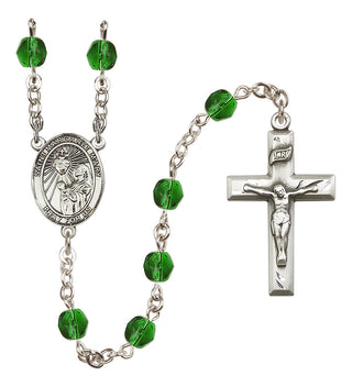 Silver Plated 6mm Fire Polished Saint Margaret Mary Alacoque Rosary in Emerald
