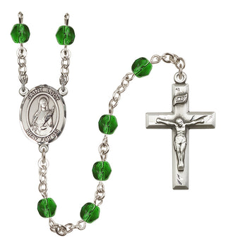 Silver Plated 6mm Fire Polished Saint Lucy Rosary in Emerald