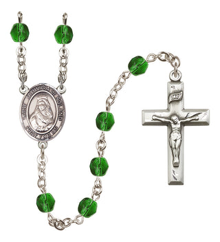 Silver Plated 6mm Fire Polished Saint Jadwiga of Poland Rosary in Emerald
