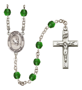 Silver Plated 6mm Fire Polished Saint Peter Claver Rosary in Emerald