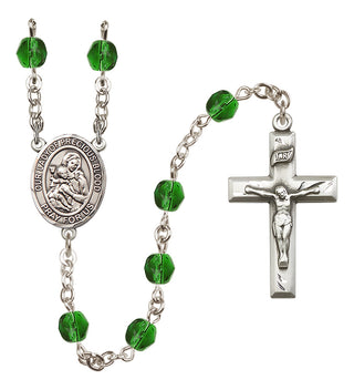 Silver Plated 6mm Fire Polished Our Lady of the Precious Blood Rosary in Emerald
