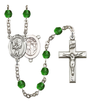 Saint Sebastian and Baseball Rosary with Emerald Beads