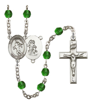 Guardian Angel and Track&Field Rosary with Emerald Beads