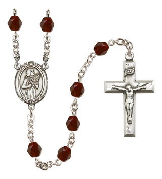 Silver Plated 6mm Fire Polished Saint Agatha Rosary in Garnet