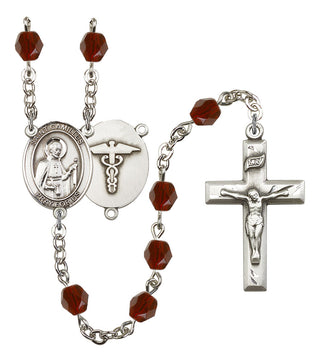 Saint Camillus of Lellis and Nurse Rosary with Garnet Beads