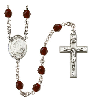 Silver Plated 6mm Fire Polished Saint Charles Borromeo Rosary in Garnet