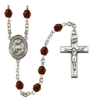 Silver Plated 6mm Fire Polished Saint Catherine Laboure Rosary in Garnet