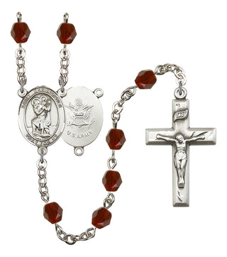 Saint Christopher and Army Rosary with Garnet Beads