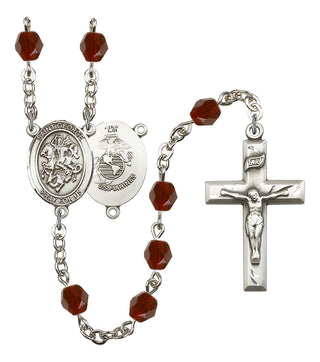 Saint George and Marines Rosary with Garnet Beads
