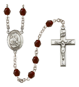 Silver Plated 6mm Fire Polished Saint Gerard Majella Rosary in Garnet