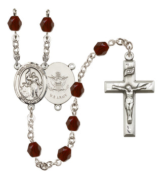 Silver Plated 6mm Fire Polished Saint Joan of Arc / Army Rosary in Garnet