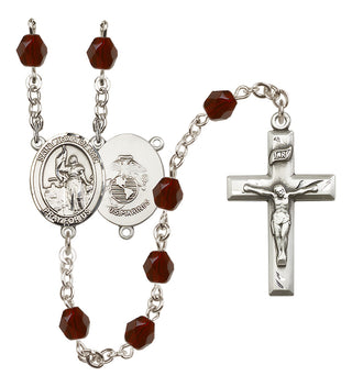Silver Plated 6mm Fire Polished Saint Joan of Arc / Marines Rosary in Garnet