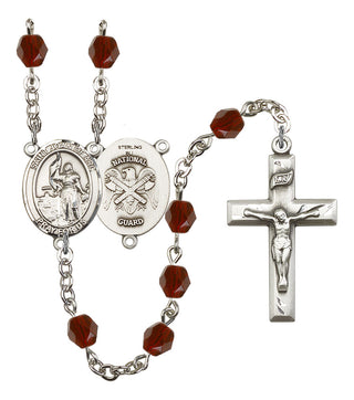 Saint Joan of Arc and Nat'l Guard Rosary with Garnet Beads