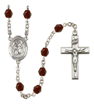 Silver Plated 6mm Fire Polished Saint John the Baptist Rosary in Garnet