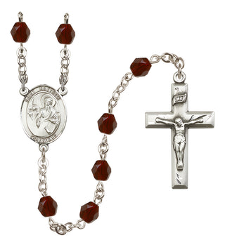 Silver Plated 6mm Fire Polished Saint Matthew the Apostle Rosary in Garnet