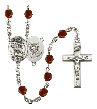 Saint Michael and Coast Guard Rosary with Garnet Beads