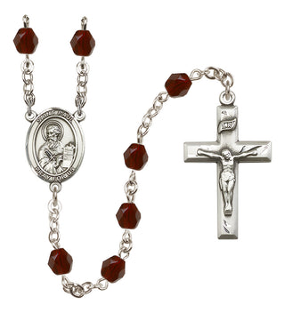 Silver Plated 6mm Fire Polished Saint Paul the Apostle Rosary in Garnet