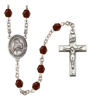 Silver Plated 6mm Fire Polished Virgen de la Divina Providencia Rosary in Garnet