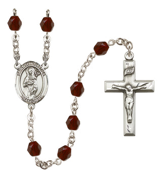 Silver Plated 6mm Fire Polished Saint Scholastica Rosary in Garnet
