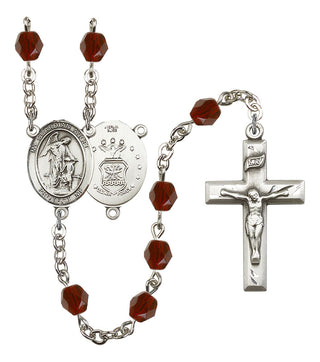 Guardian Angel and Air Force Rosary with Garnet Beads