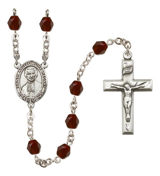 Silver Plated 6mm Fire Polished Saint Marcellin Champagnat Rosary in Garnet