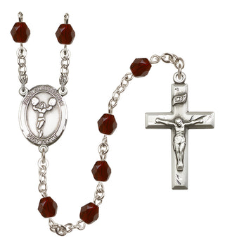 Silver Plated 6mm Fire Polished Saint Christopher/Cheerleading Rosary in Garnet