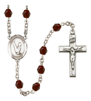 Silver Plated 6mm Fire Polished Saint Christopher/Gymnastics Rosary in Garnet