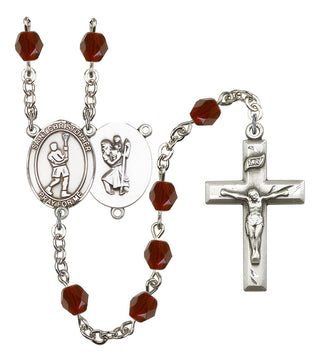 Saint Christopher and Lacrosse Rosary with Garnet Beads