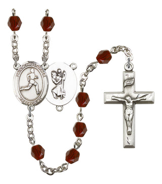Saint Christopher and Track & Field Rosary with Garnet Beads