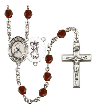 Saint Christopher and Ice Hockey Rosary with Garnet Beads