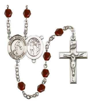 Saint Sebastian and Basketball Rosary with Garnet Beads