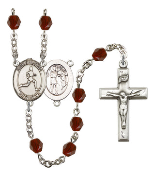 Saint Sebastian and Track & Field Rosary with Garnet Beads